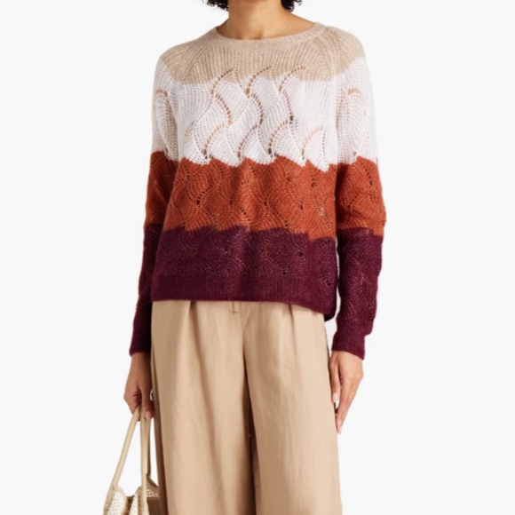 Autumn Cashmere Sweaters - Striped Wave Stitch Cashmere and Silk-blend Sweater from AUTUMN CASHMERE